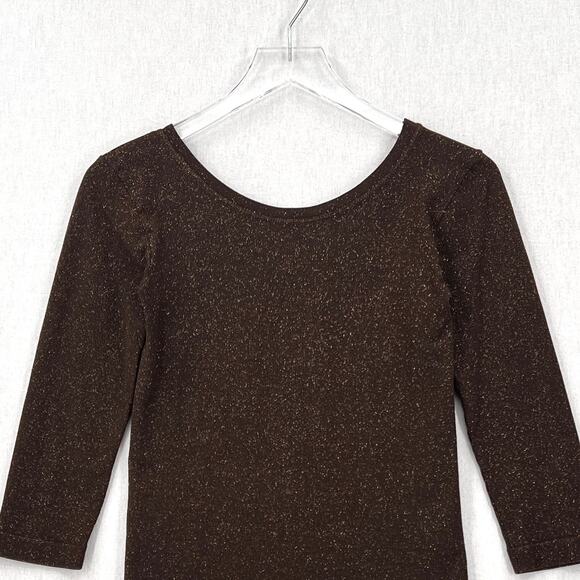 MAX MARA BODYWEAR Stretch Knit Layering Top Womens Large Brown Gold 3/4 Sleeve - Picture 4 of 11